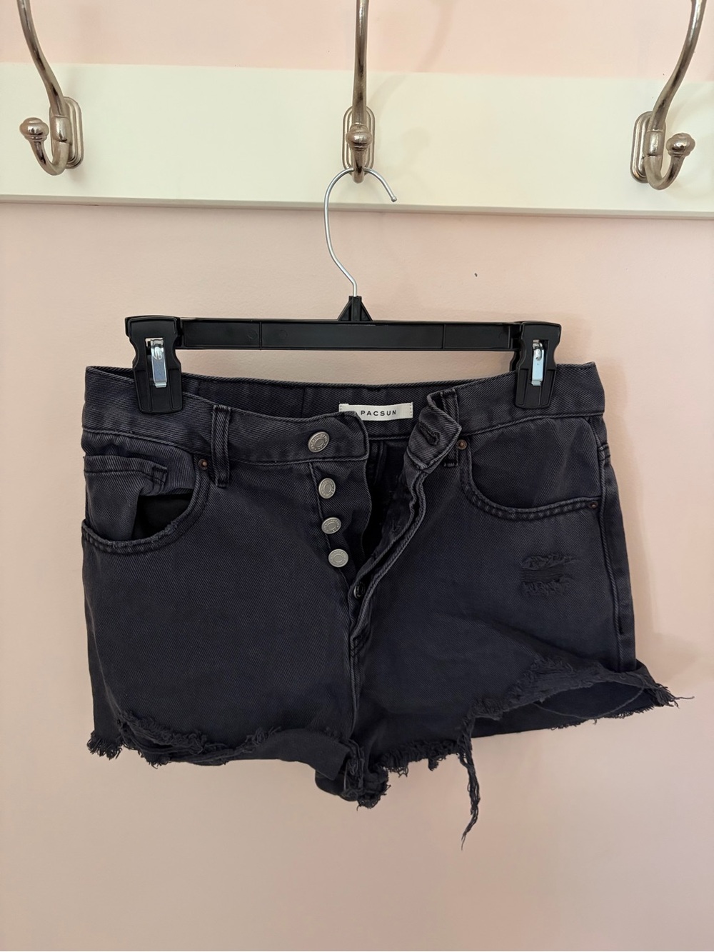 PacSun Black Distressed High-Rise Denim Shorts
